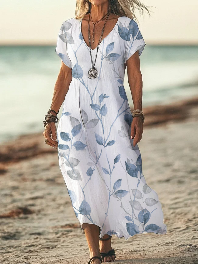 Women's Floral Print Casual V-Neck Short Sleeve Dress