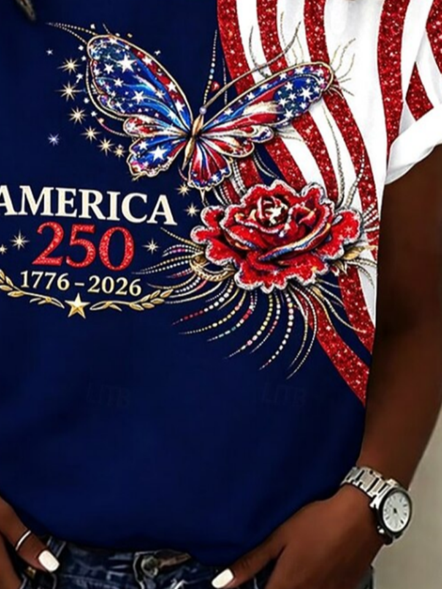 Women's Short Sleeve T-shirt Summer Purplish Blue Floral Printing Jersey Crew Neck Daily Going Out Casual Top