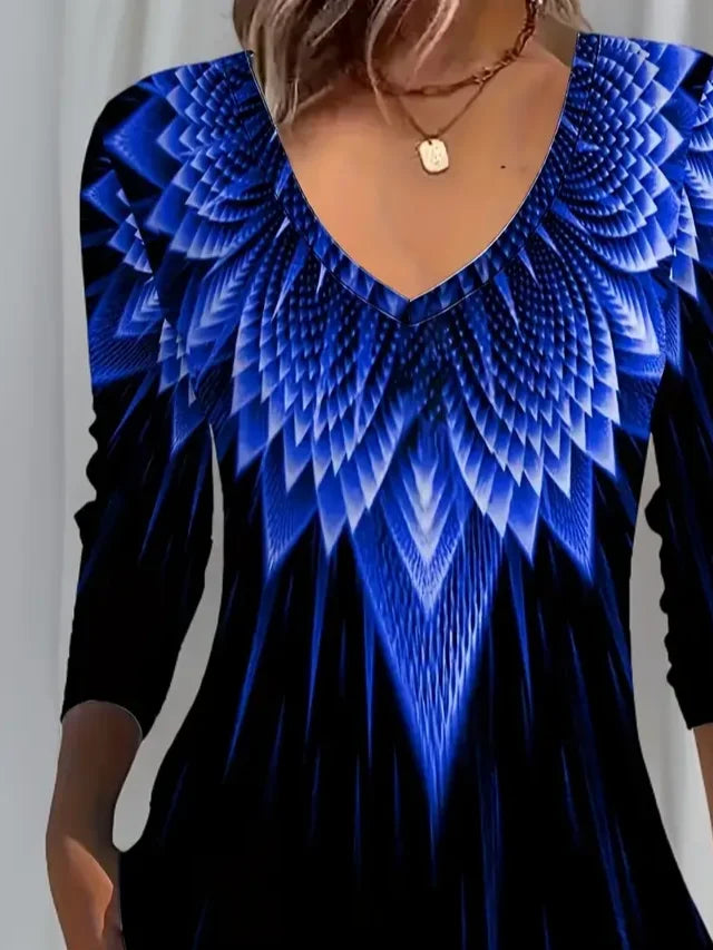 Women's Long Sleeve T-shirt Spring/Fall Black Abstract Printing Jersey V Neck Daily Going Out Casual Top