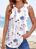 Floral Pattern V Neck Sleeveless A-Line Summer Going Out Casual Top