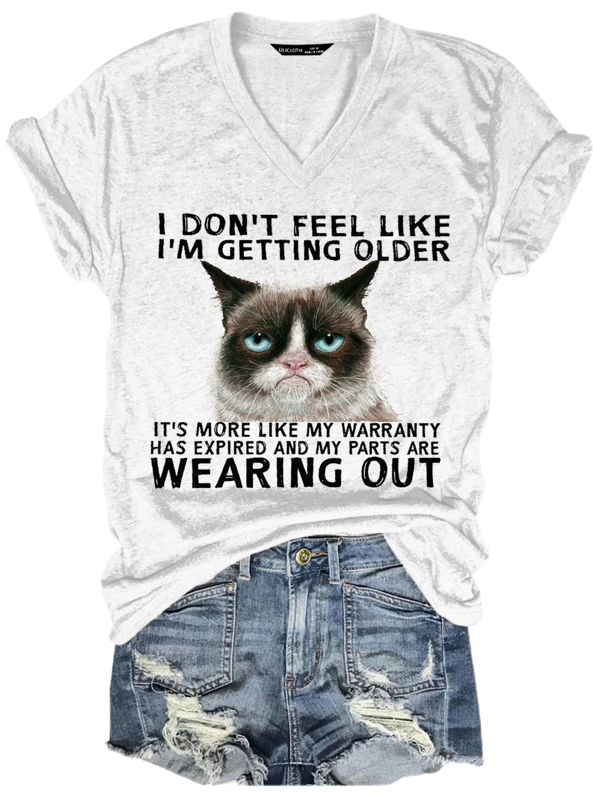 Women's Funny Qoute Grumpy Cat Crew Neck Loose Casual T-Shirt