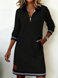 Color Block V Neck Casual Regular Fit Dress