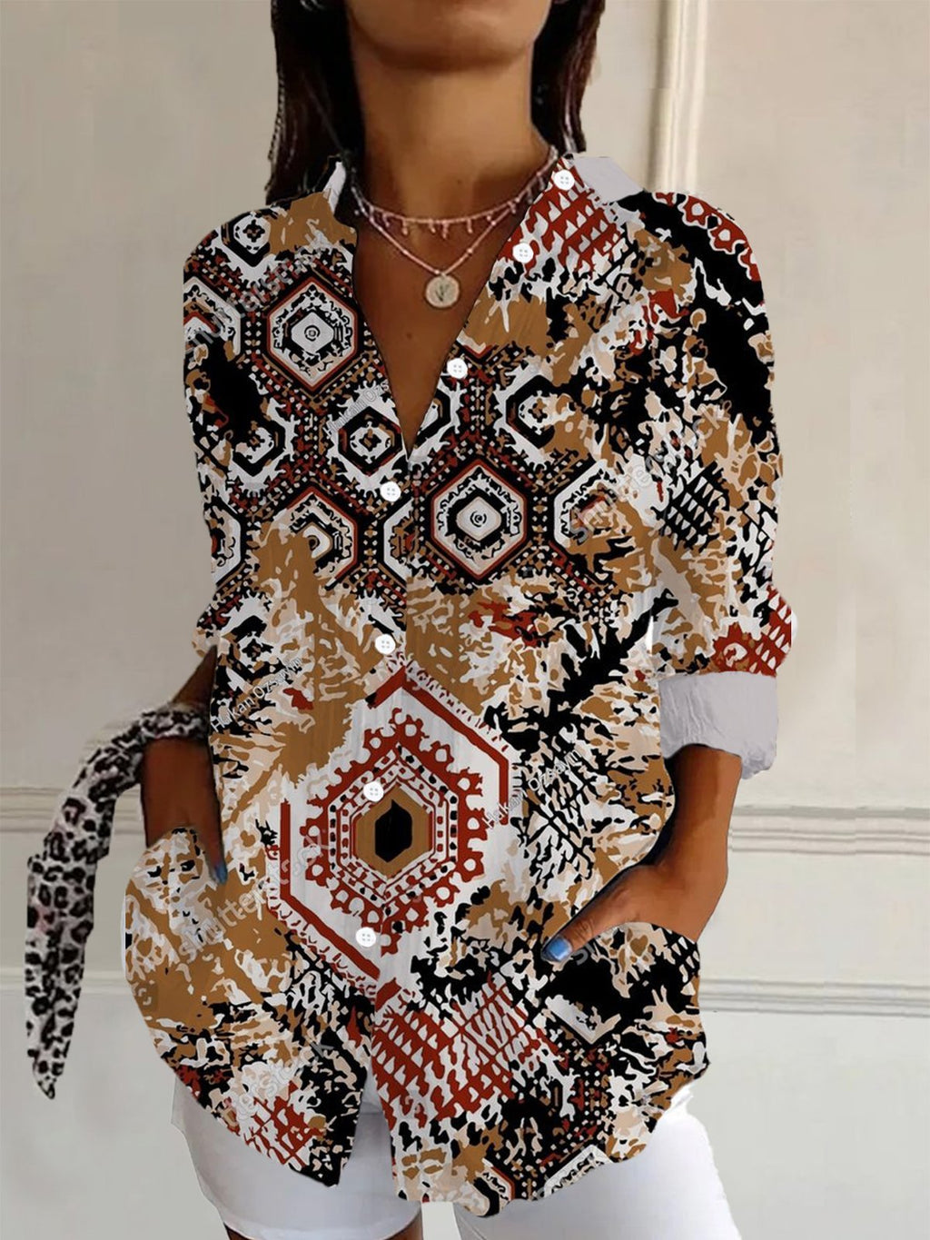 Ethnic Print Long Sleeve Shirt