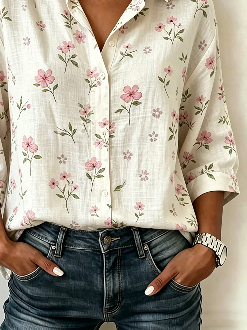 Loose Elegant Shawl Collar Linen Blend Blouse