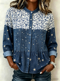 Elegant Linen Blend Floral Ruched Shirt