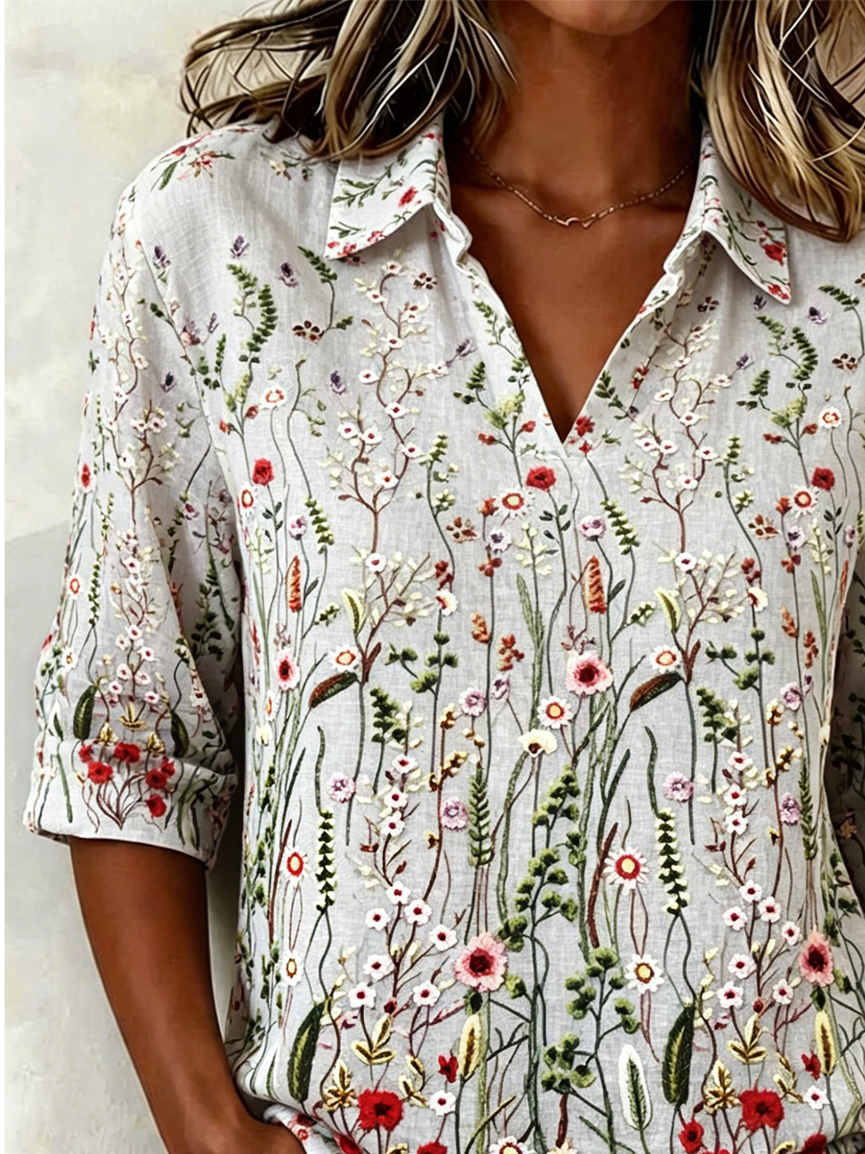 Loose Shawl Collar Vintage Floral Shirt