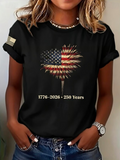 Women's Short Sleeve T-shirt Summer Black Independence Day (Flag) Printing Jersey Crew Neck Daily Going Out Casual Top