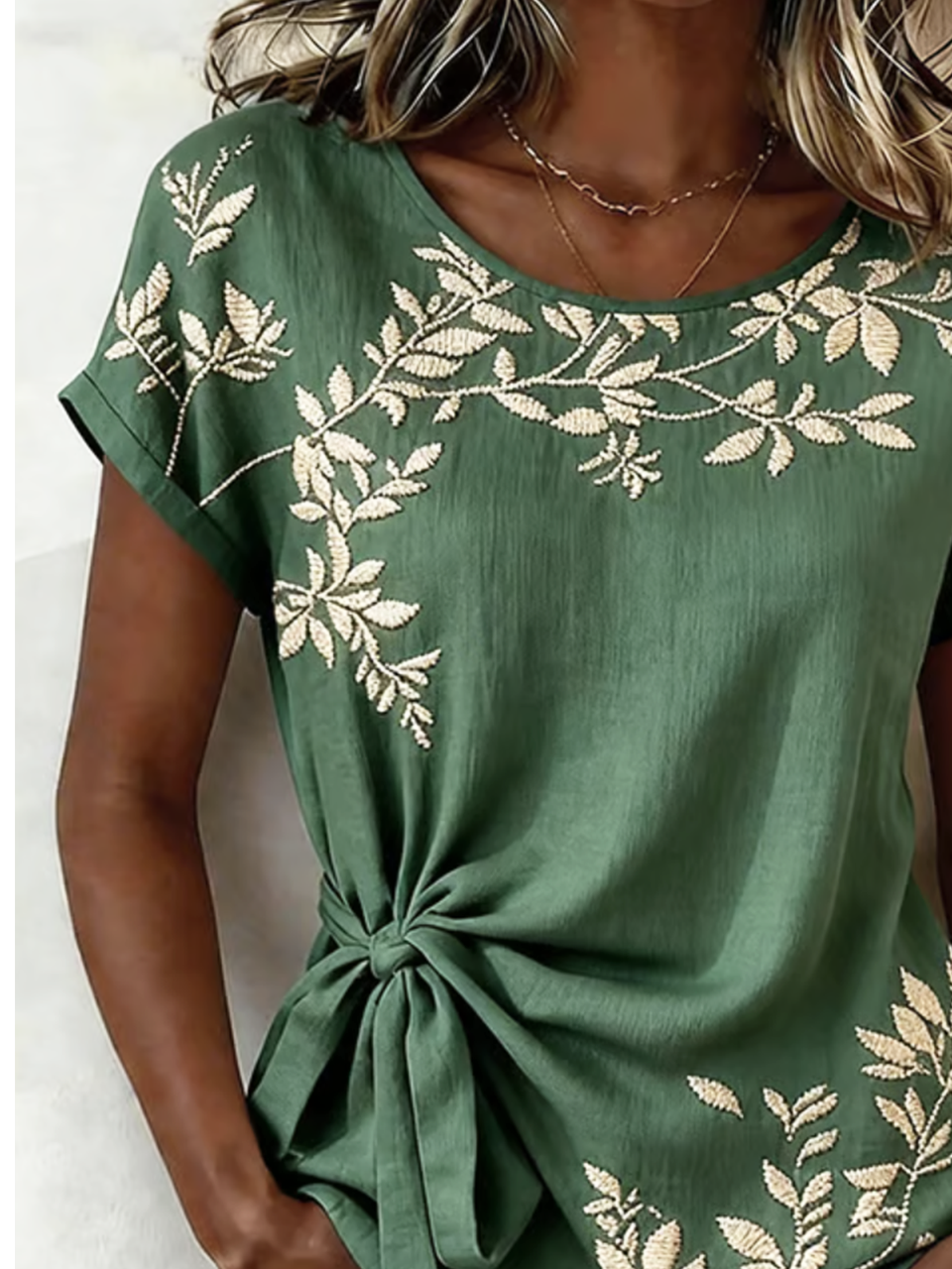 Elegant Botanical Pattern Crew Neck Loose Shirt