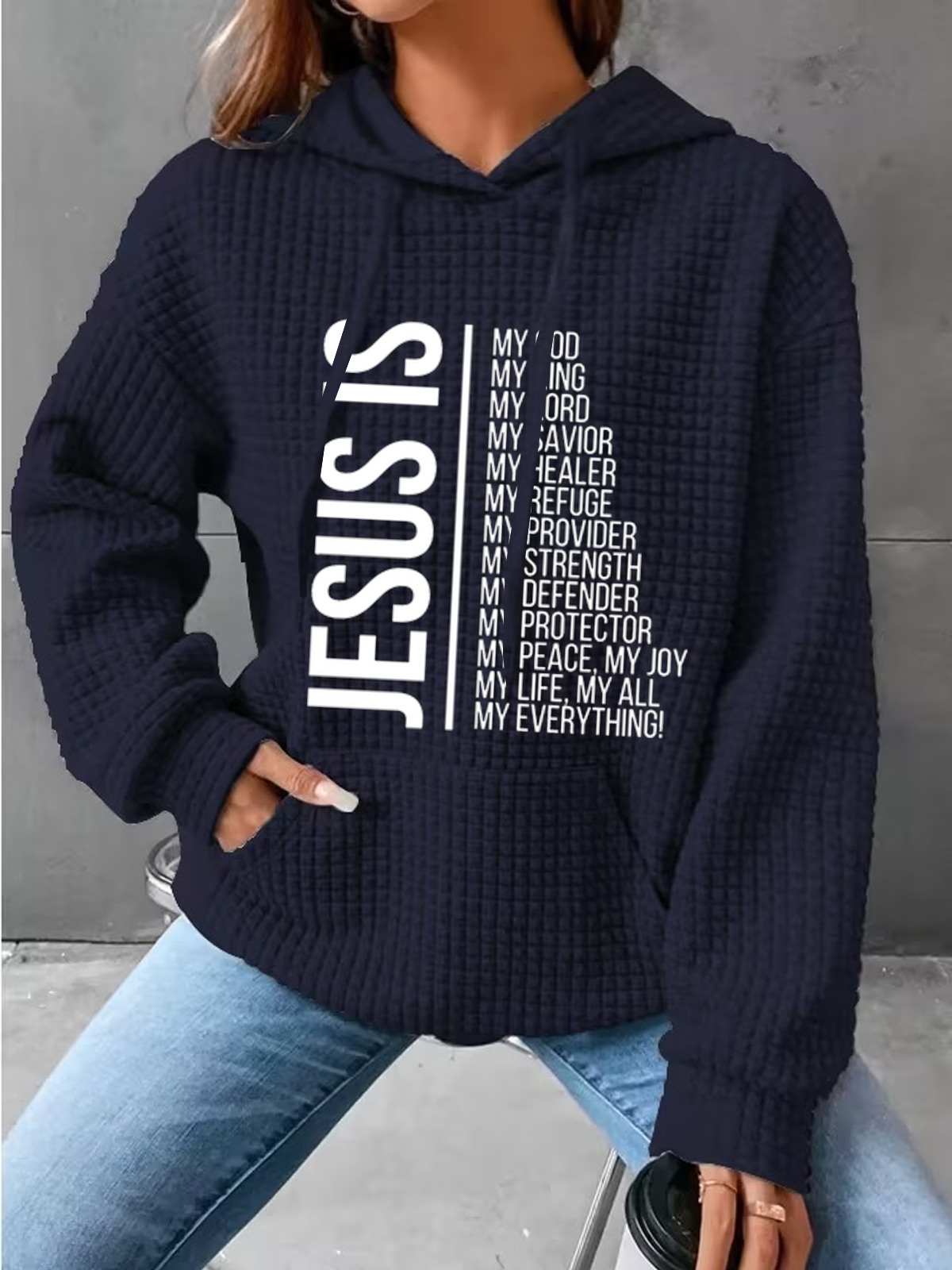Womens Jesus Is My God Loose Hoodie Simple Hoodie