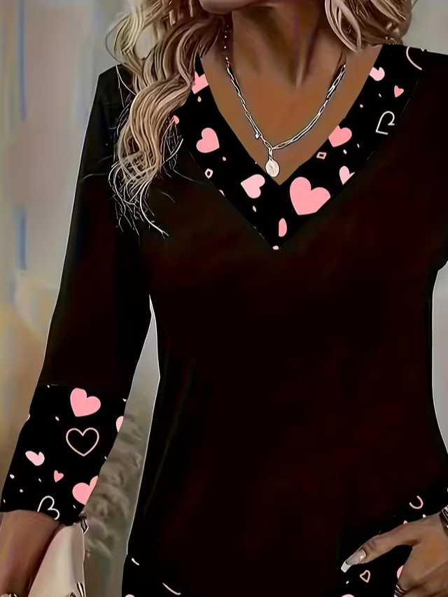 Women's Long Sleeve T-shirt Spring/Fall Black Heart/Cordate Printing Jersey V Neck Daily Going Out Casual Top