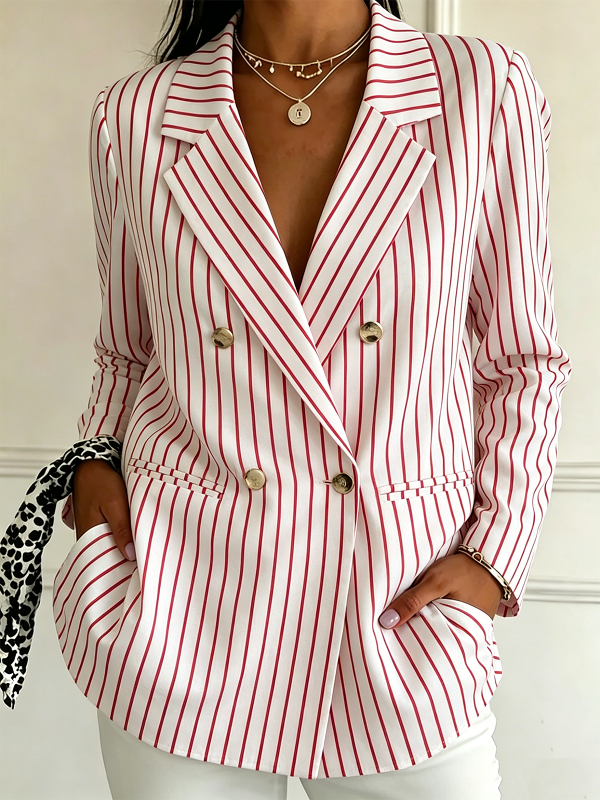 Elegant Striped Loose Others Blazer