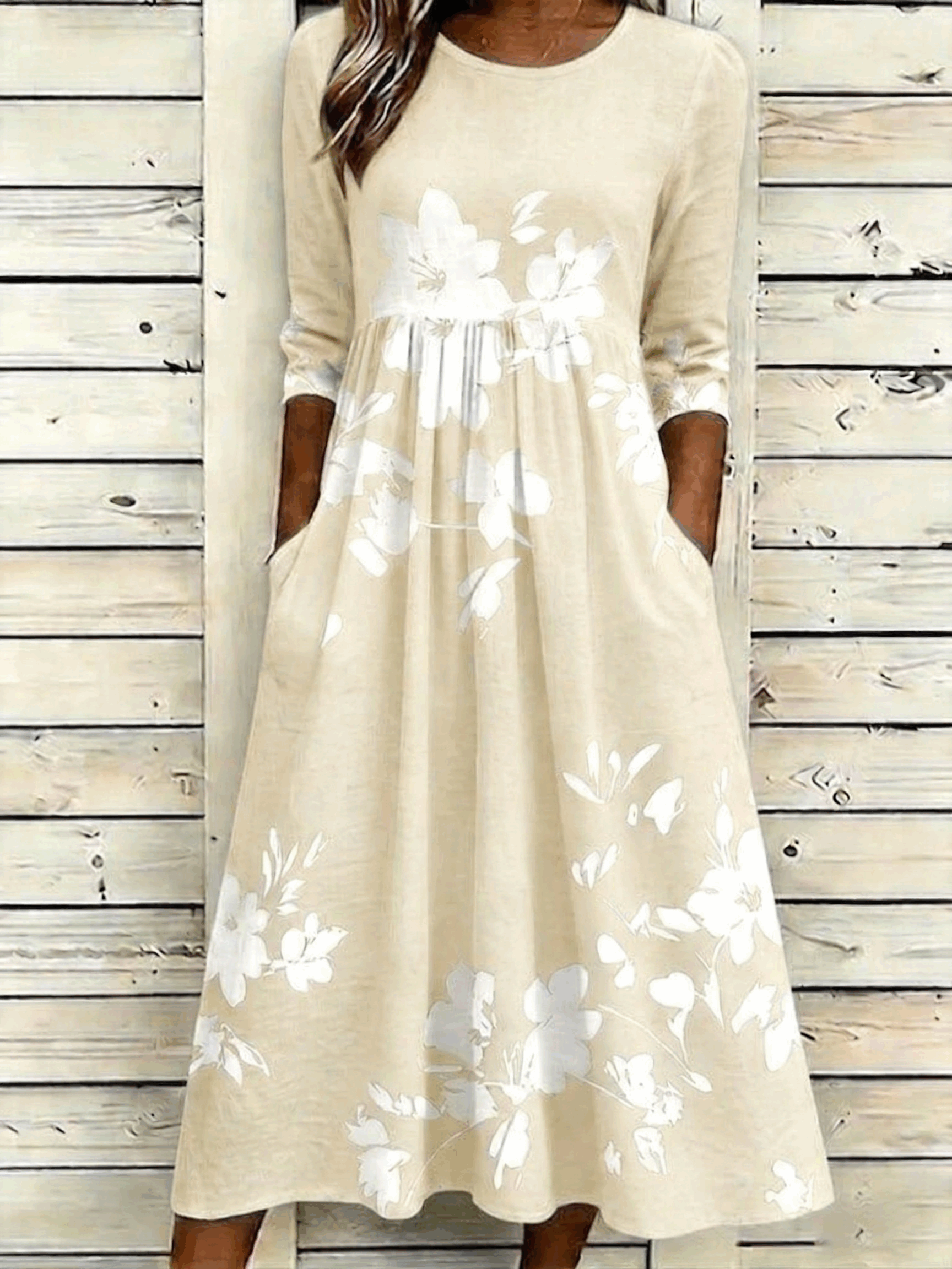 Floral Casual Crew Neck Dress With No