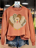 Women's Turkey Print Thanksgiving Crew Neck Sweatshirt