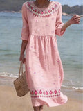 Women's Half Sleeve Summer Pink Abstract Printing Crew Neck Daily Going Out Casual Maxi H-Line Dress
