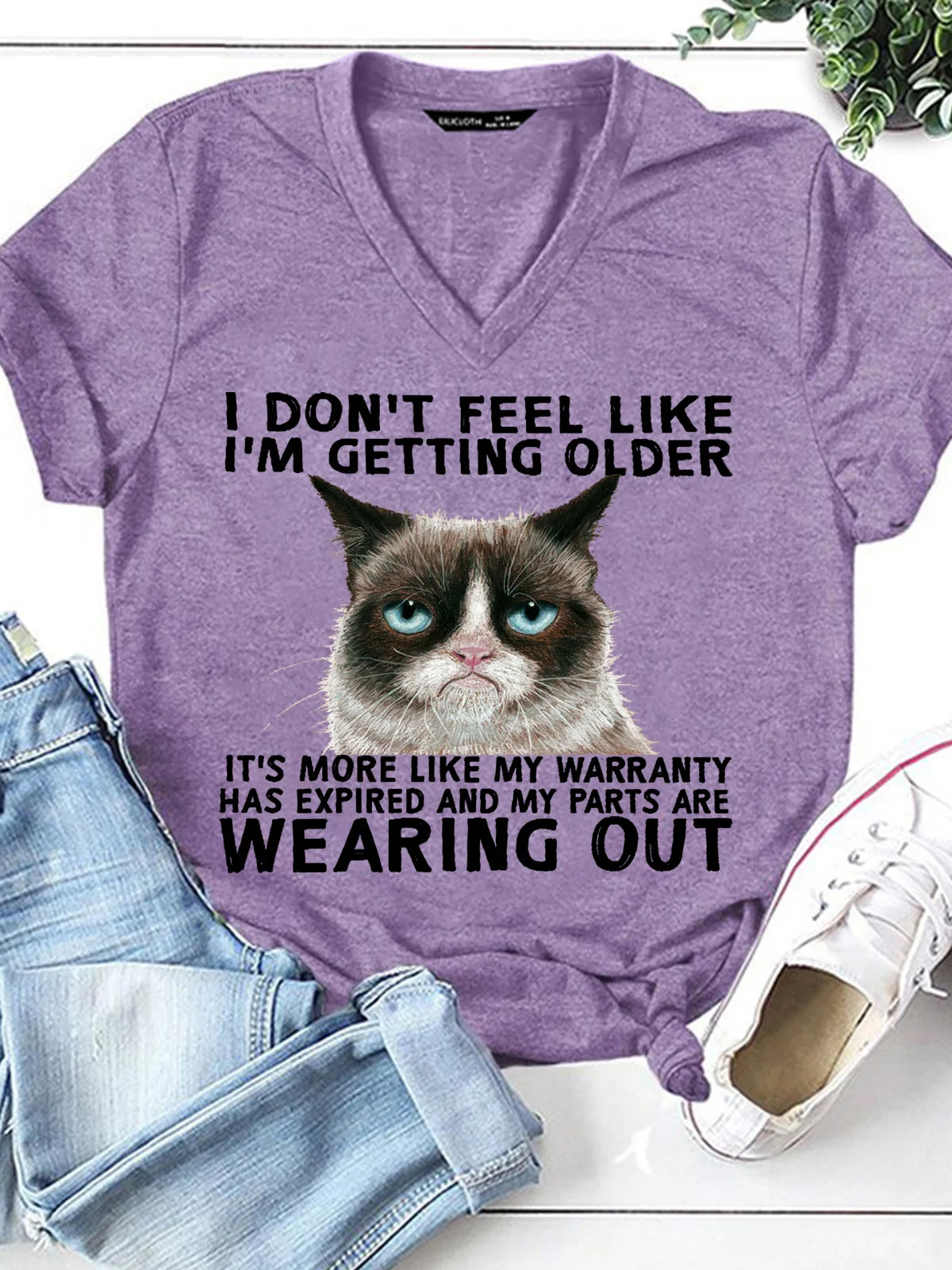 Women's Funny Qoute Grumpy Cat Crew Neck Loose Casual T-Shirt
