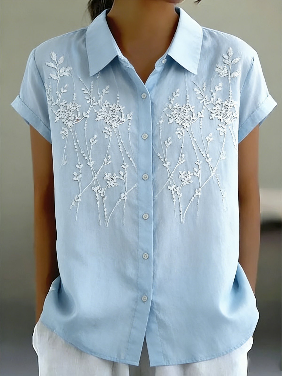 Cotton-Blend Shawl Collar Regular Fit Casual Shirt