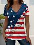 Women's Short Sleeve T-shirt Summer As Picture Star Printing V Neck Holiday Going Out Vintage Top