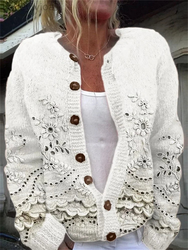 Women's Floral Print Casual Long Sleeve Button Cardigan Sweater
