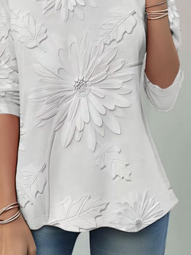 Women's Long Sleeve T-shirt Spring/Fall White Floral Jersey Crew Neck Daily Going Out Casual Top