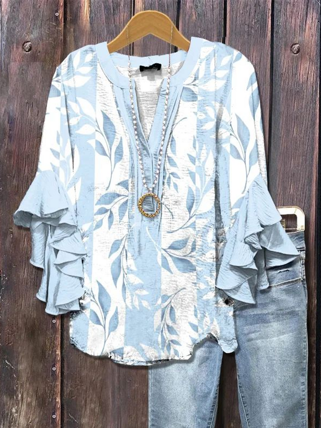 Women's Floral Ruffle Sleeve Top