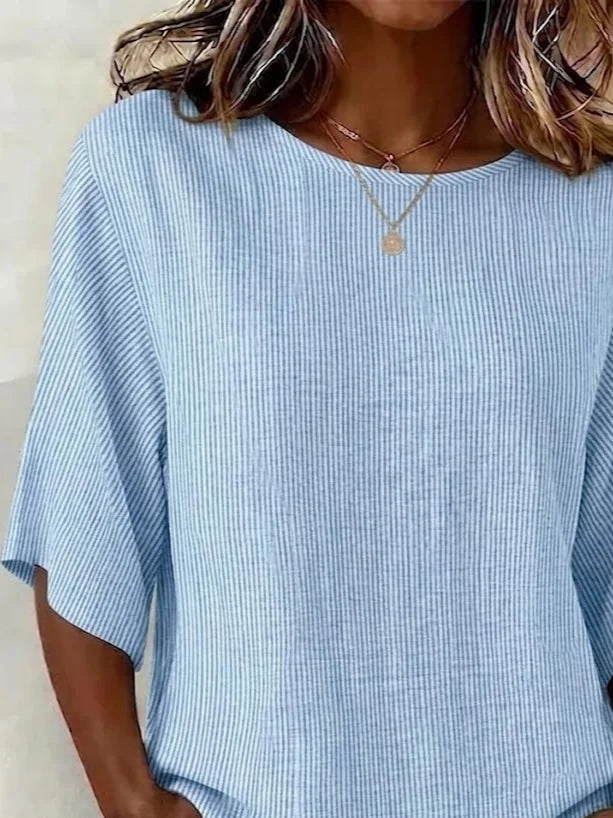 Women's Half Sleeve Blouse Summer Blue Striped Printing Crew Neck Daily Going Out Vintage Top