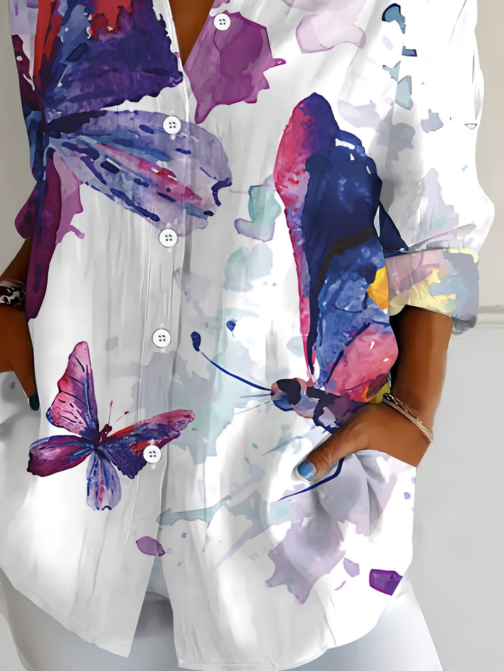 Women's Long Sleeve Shirt Spring/Fall White Butterfly Buckle Shirt Collar Regular Sleeve Daily Going Out Casual Top