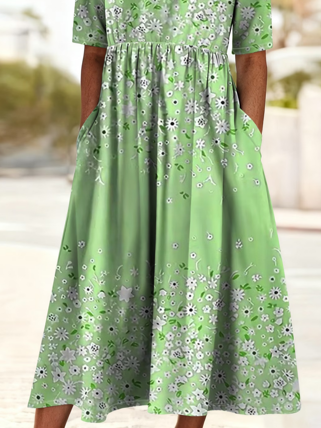 Women's Short Sleeve Summer Green Floral Printing Crew Neck Daily Going Out Casual Maxi H-Line Shift Dress Dress
