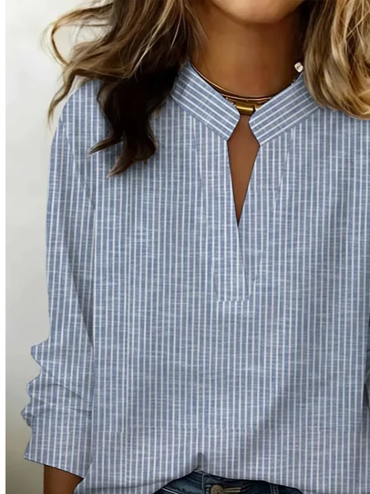 Elegant Striped Loose Cotton-Blend T-Shirt