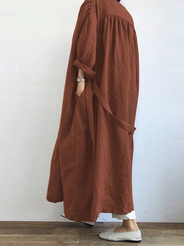 Street Linen Plain Autumn New Casual Long-sleeved Shirt Dress Versatile Long Windbreaker Jacket