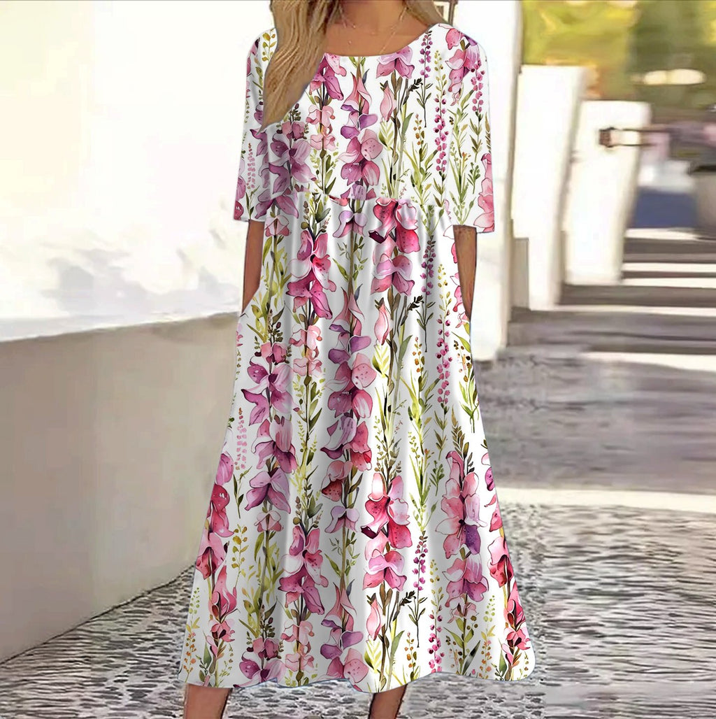 Casual Regular Fit Floral Crew Neck Dress With No