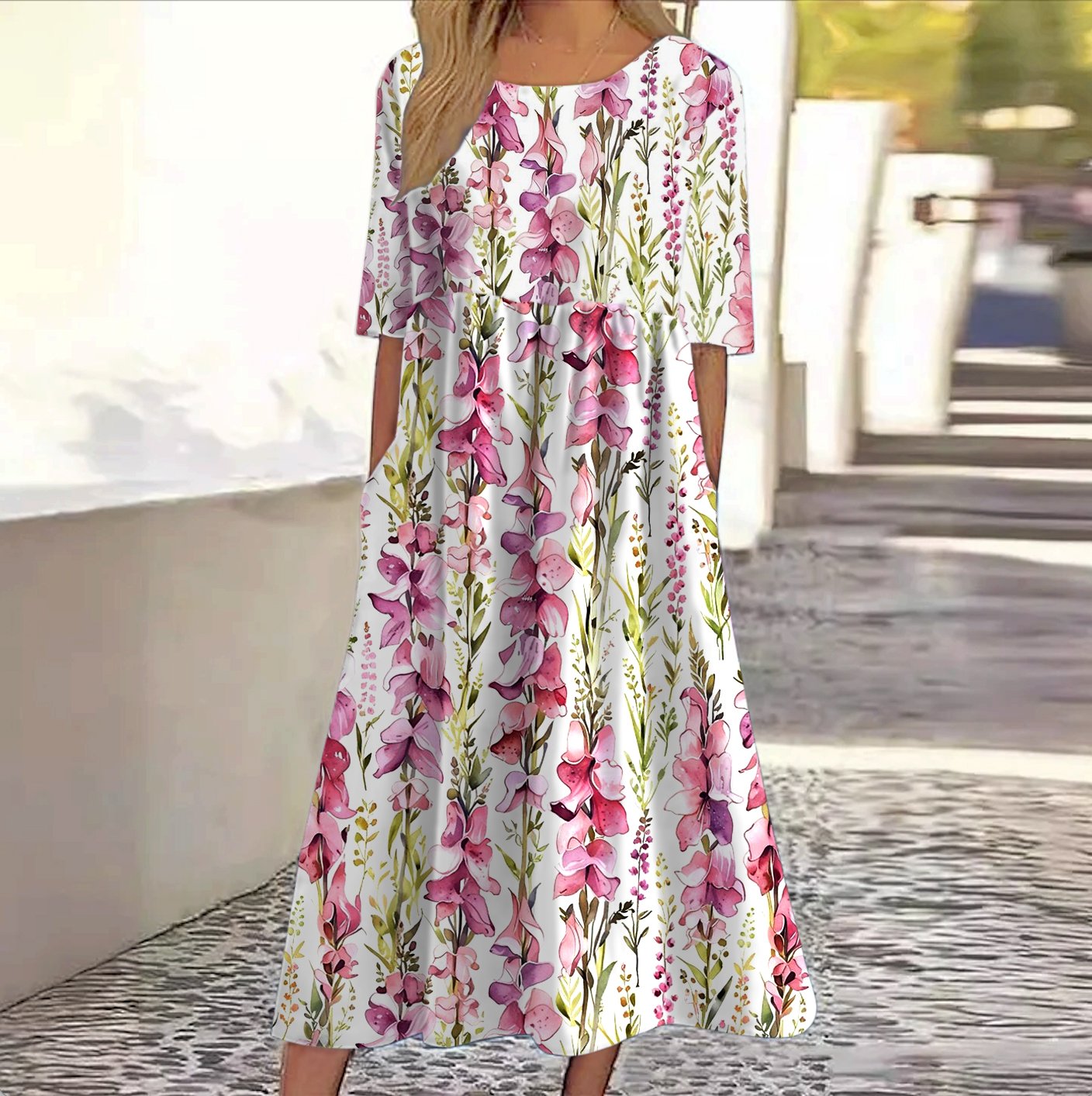 Casual Regular Fit Floral Crew Neck Dress With No