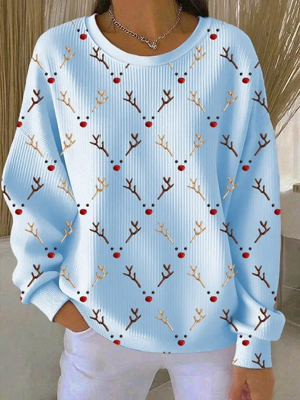 Printing Casual Christmas Elk Loose Sweatshirt