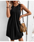 Plain Elegant Cotton-Blend Crew Neck Dress With No