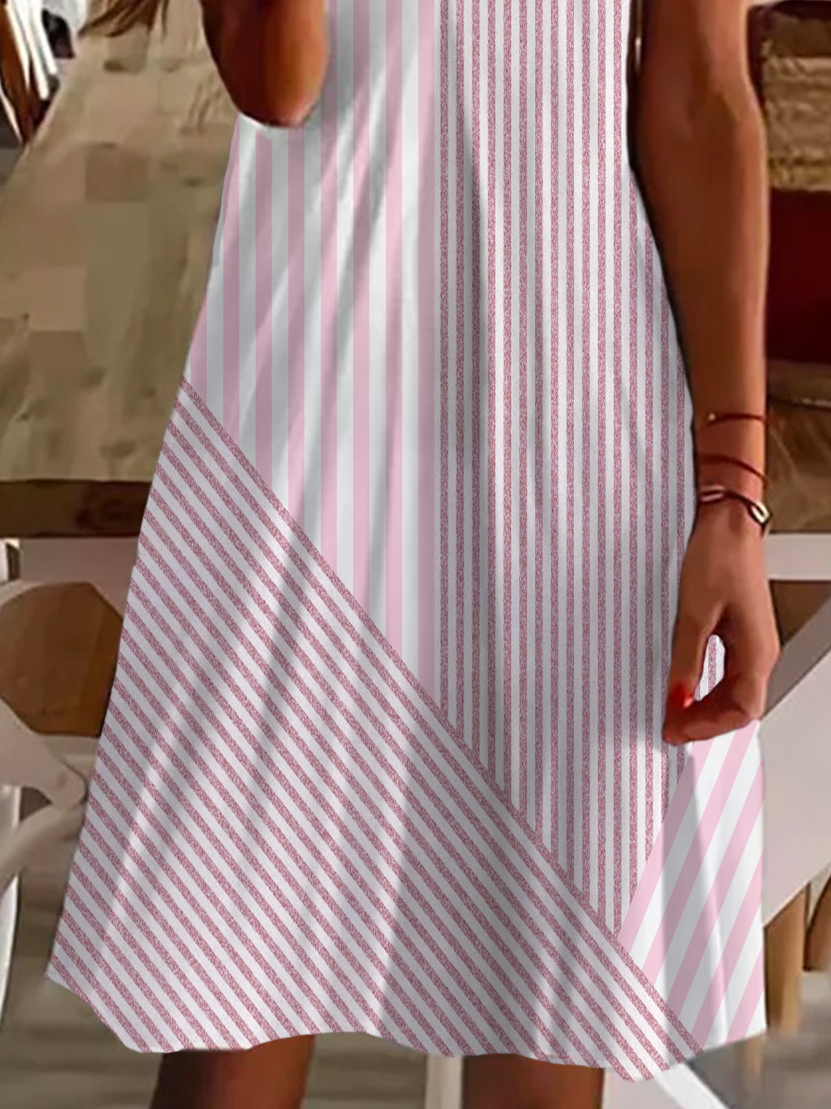 Women's Striped Print Casual V-Neck Short Sleeve Dress
