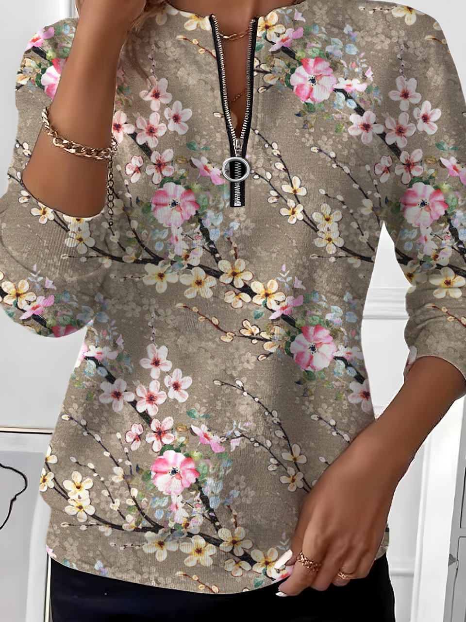Crew Neck Loose Casual Floral Sweatshirt