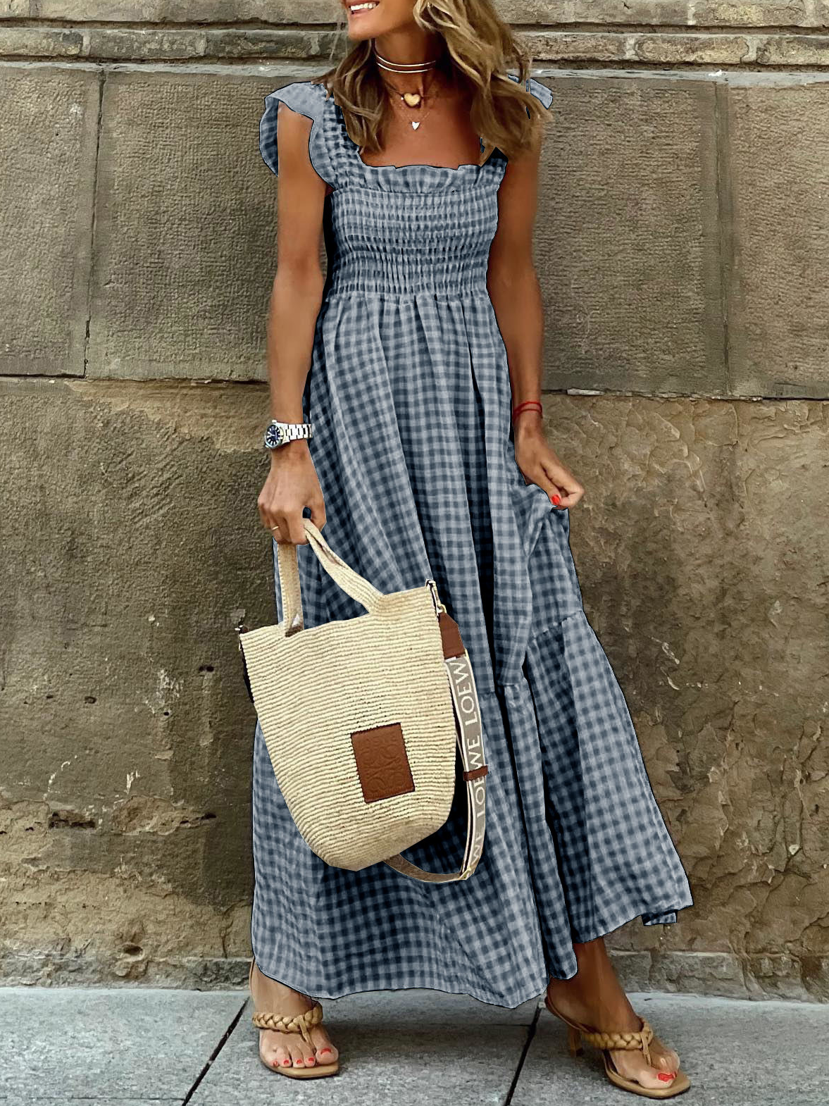 Plaid Regular Fit Elegant Dress With No
