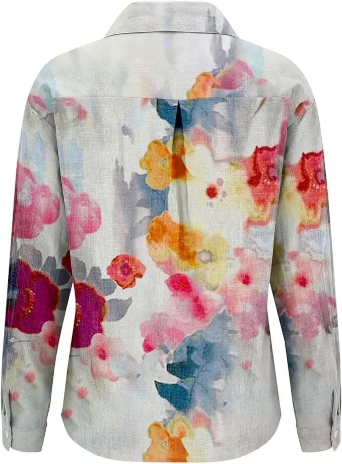 Vintage Cotton Floral Shawl Collar Shirt