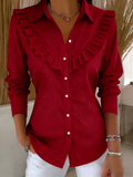 Plain Shawl Collar Loose Romantic Shirt