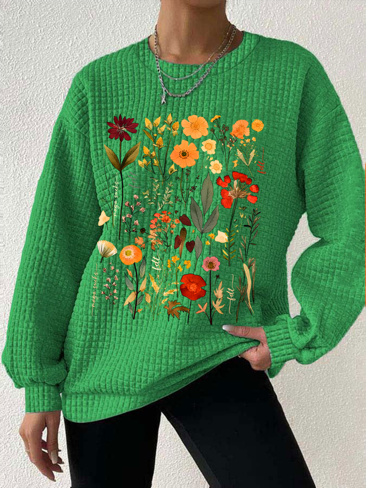 Women's Subtle Anti-Maga Floral, Fdt Merch, Feminist Gift Casual Waffle Sweatshirts