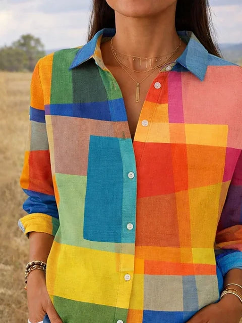 Women's Long Sleeve Shirt Spring/Fall As Picture Abstract Buckle Shirt Collar Regular Sleeve Daily Going Out Casual Top