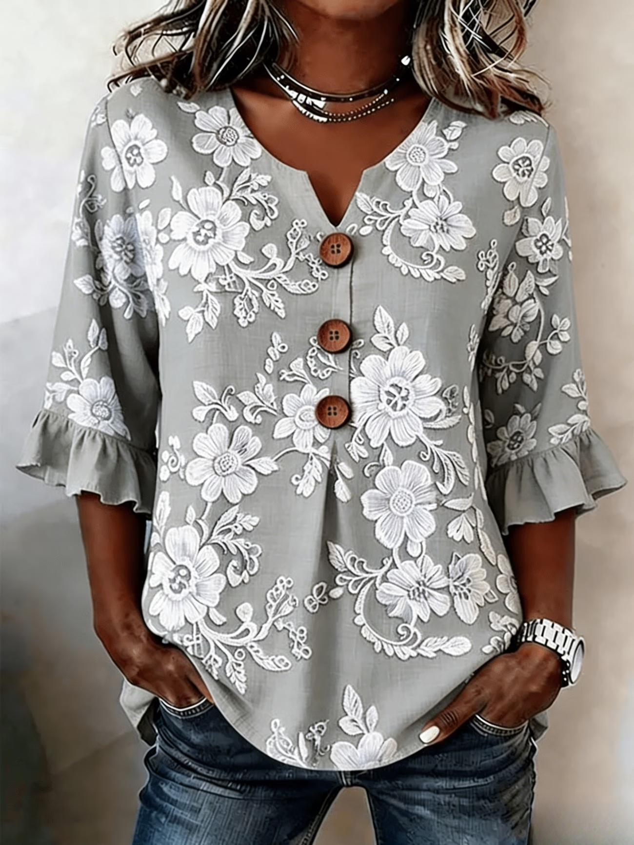 Women's Half Sleeve Blouse Summer Blue Floral Printing V Neck Daily Going Out Vintage Top