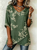 Vintage Botanical Pattern Loose V Neck Shirt