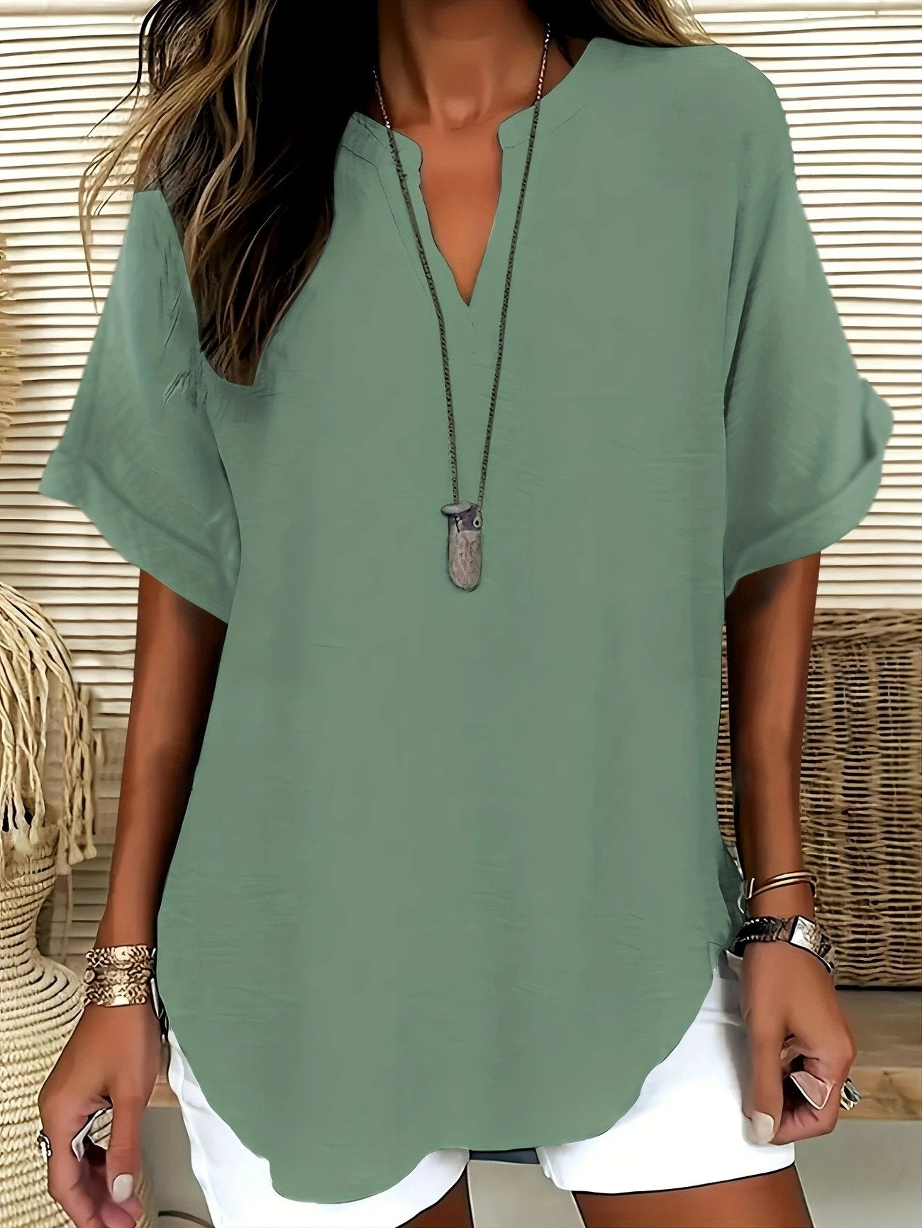 Loose Shawl Collar Cotton Simple Blouse