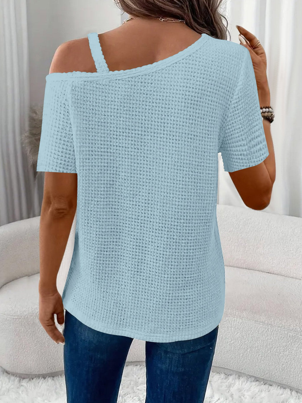 Women's Short Sleeve T-shirt Summer White Plain Split Joint Asymmetrical Daily Going Out Casual Top