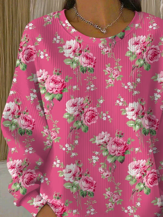 Printing Floral Casual Loose Sweatshirt
