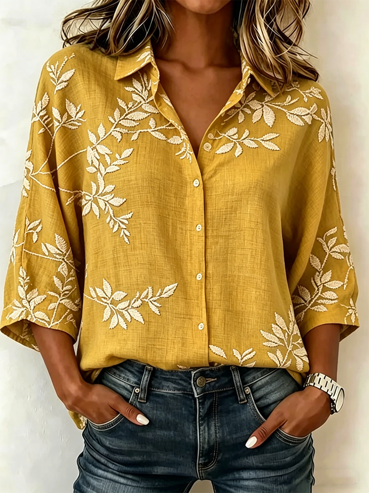 Shawl Collar Loose Vintage Cotton And Linen Blouse
