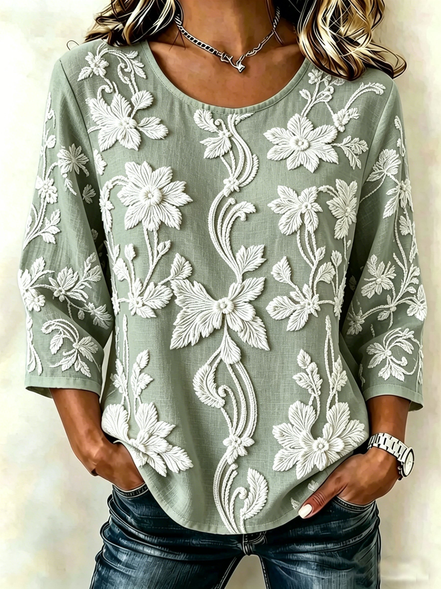 3D Printing Botanical Pattern Round Neck Short Sleeve Daily Going Out Vintage Casual Top