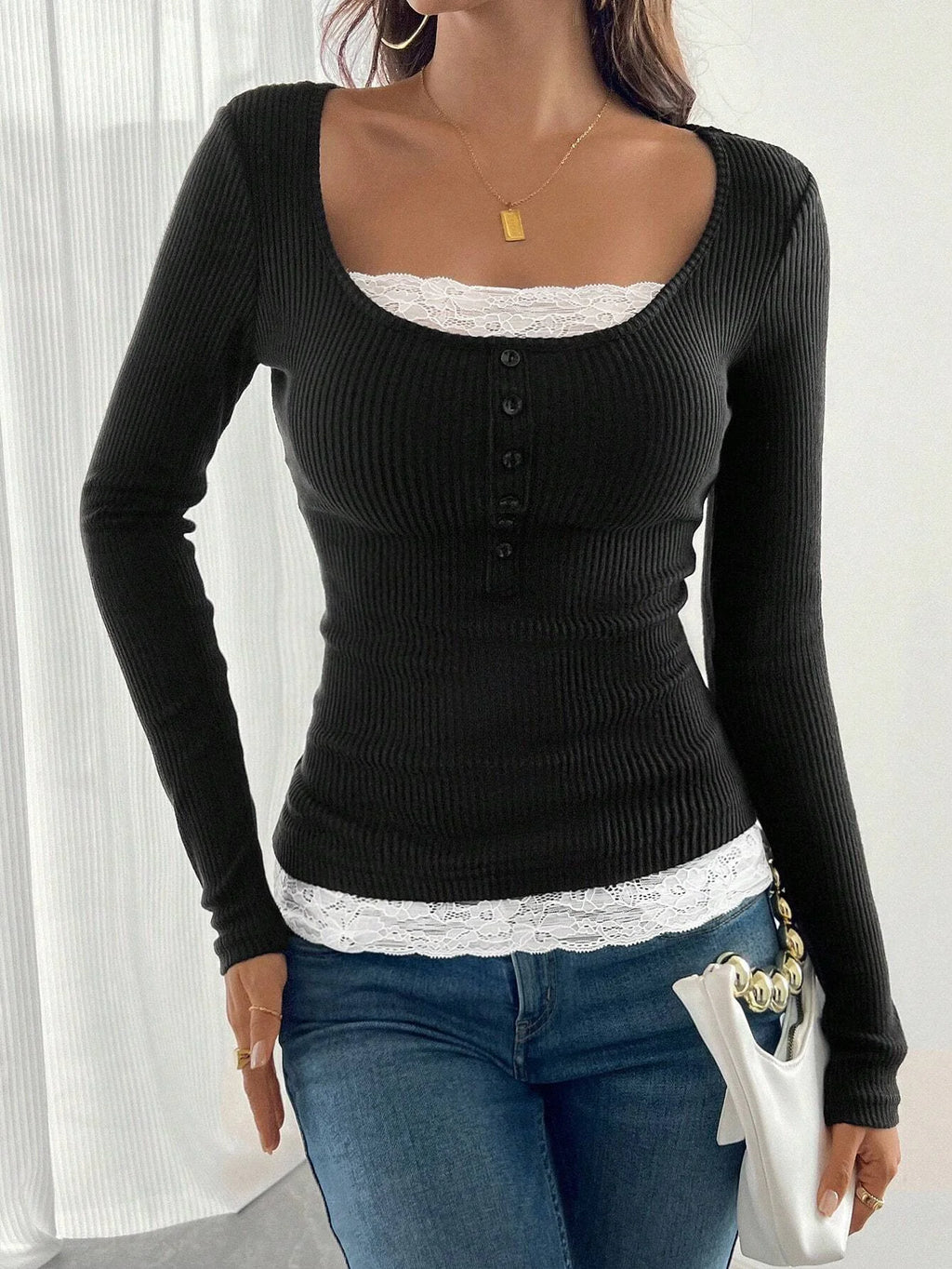 Tight Casual Cotton Square Neck T-Shirt