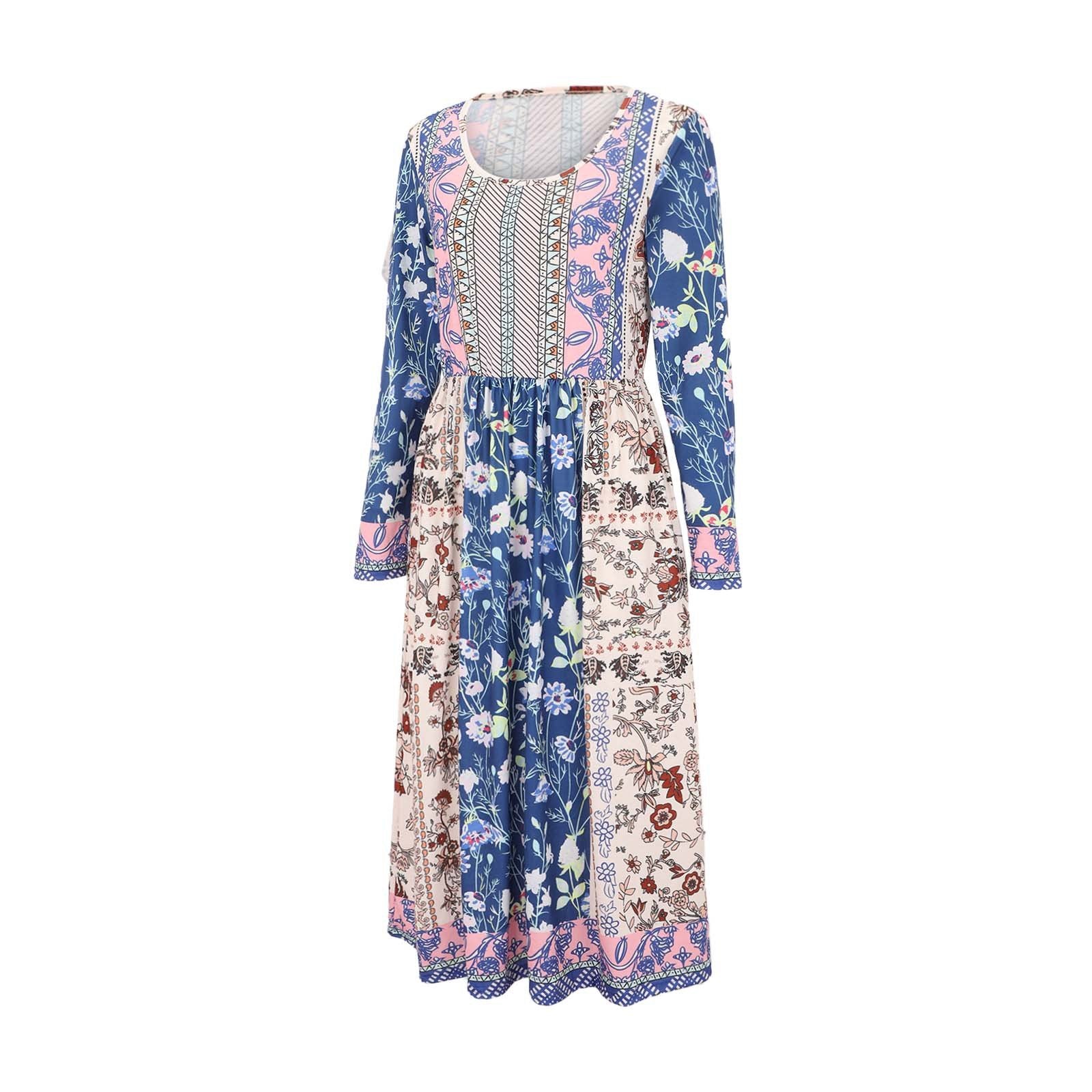 Floral Vintage Loose Crew Neck Dress With No
