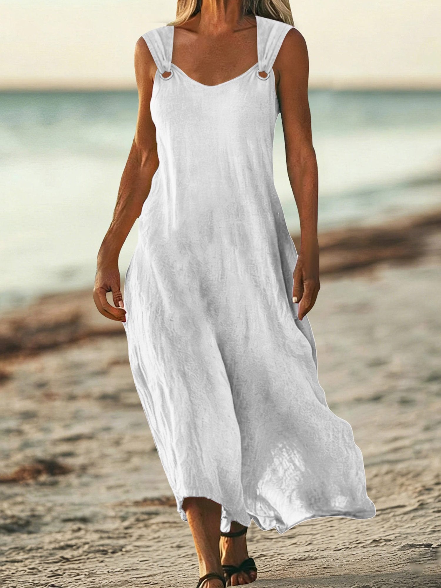 Casual Plain V Neck Midi Dress